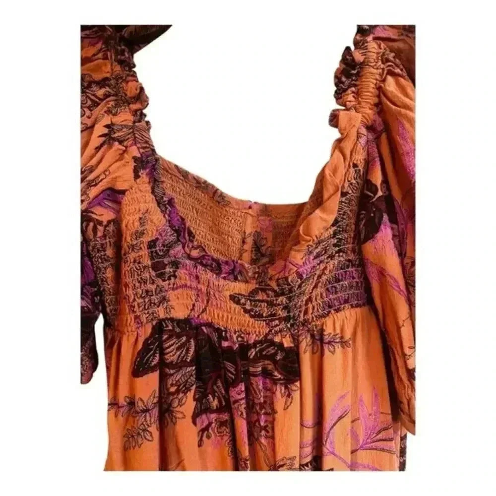 Cottagecore Prairie Floral Midi Dress Smocked Bodice Open Back Anthropologie XS - Picture 5 of 16
